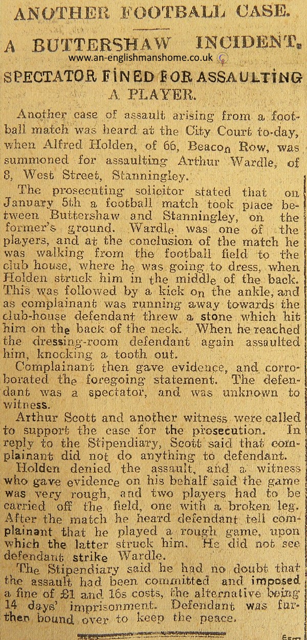 Buttershaw spectator fined 1907.