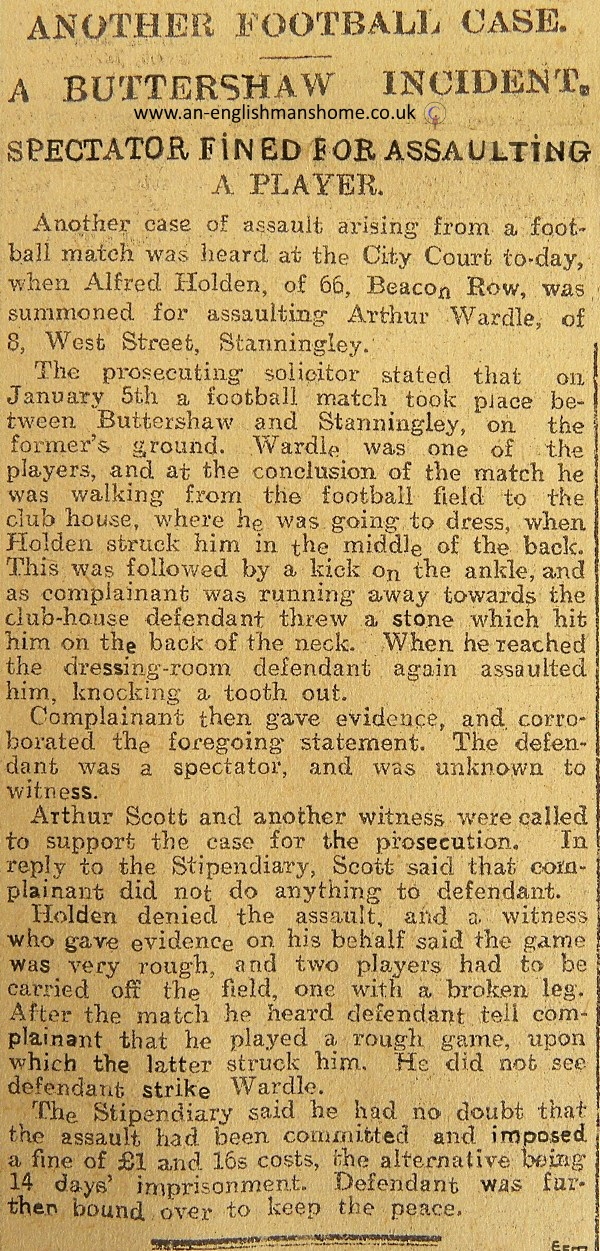 Buttershaw spectator fined 1907.