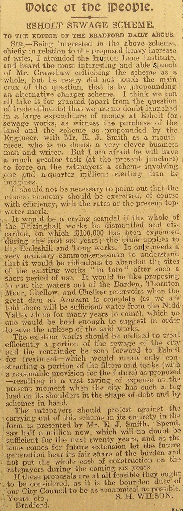 Esholt sewage works comments 1907.