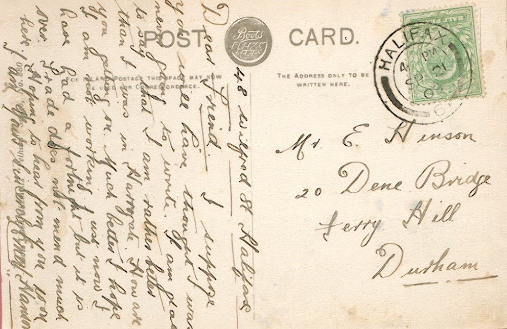 Town Hall Halifax England on a Postcard.