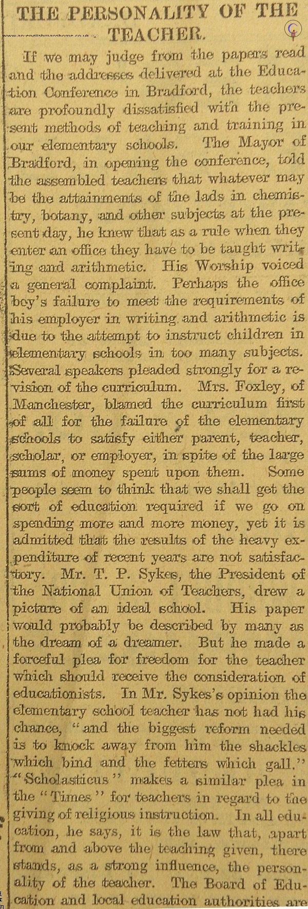 The Personality of the Teacher 1907.