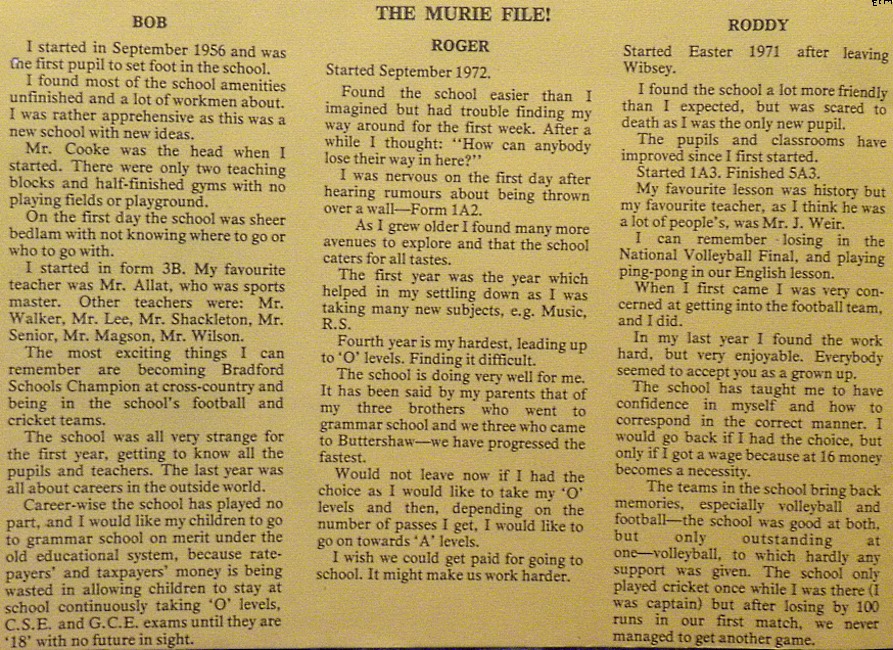 Buttershaw School 1976.