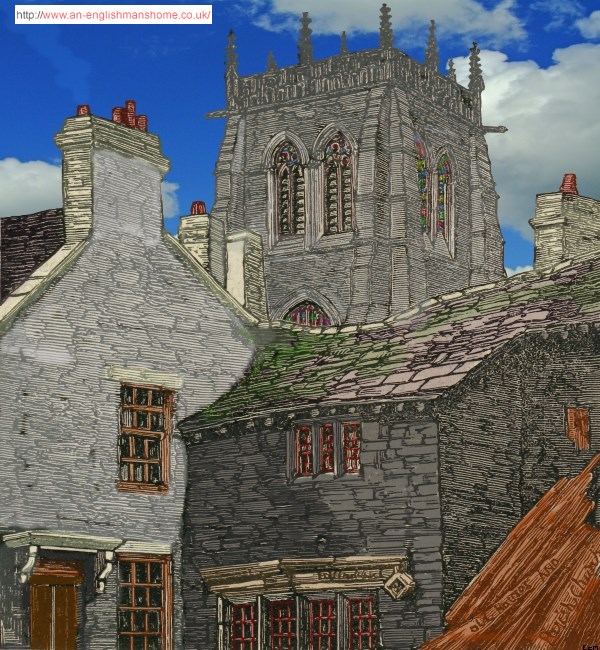 Houses in front of Bradford Parish Church eons ago.